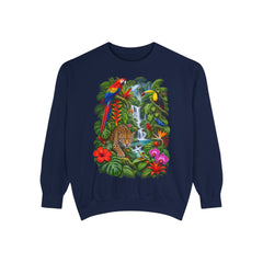 Tropical Jungle Waterfall With Leopard and Parrot Sweatshirt