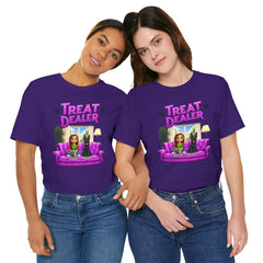 Personalized Treat Dealer T-Shirt — Funny Pet Lover Tee with Girl and Dog on Purple Couch