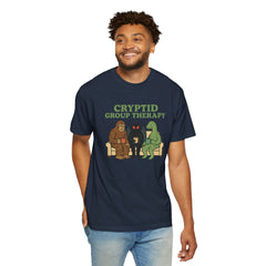 Cryptid Group Therapy Bigfoot, Mothman and Loch Nessie Unisex T-Shirt, Funny Graphic Tee, Gift for Cryptid Lovers, Quirky Casual Wear, Cool Humor Shirt