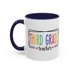 THIRD GRADE TEACHER, Accent Coffee Mug, hearts graphics,present for teacher, educator gift, gift for him, gift for her, teacher appreciation