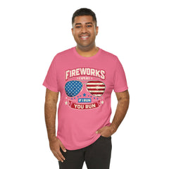 Fireworks Expert, If I Run You Run, Sunglasses  Graphic, Unisex Jersey Short Sleeve Tee