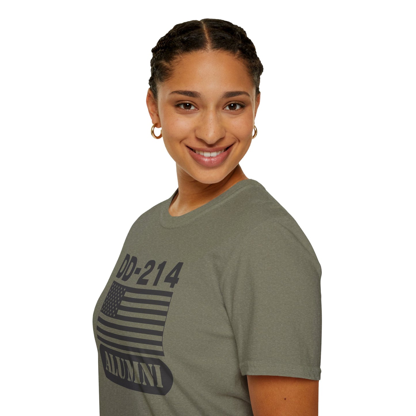 DD-214 Alumni with American Flag  Unisex Softstyle T-Shirt