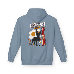 Breakfast Club Hoodie — Cute Black Dog, Bacon & Egg Graphic Pullover