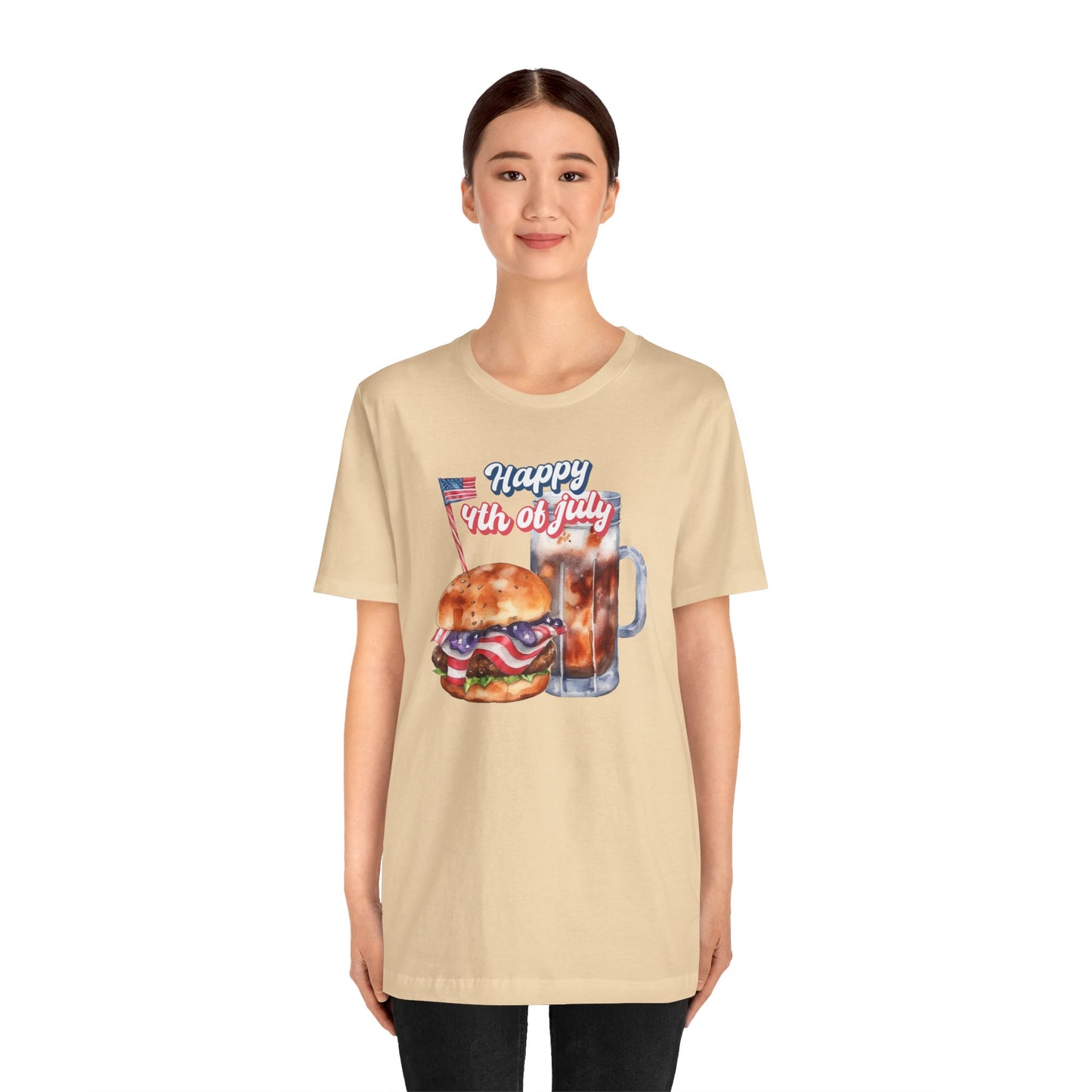 Happy 4th Of July Burger and Mug Graphic, Unisex Jersey Short Sleeve Tee