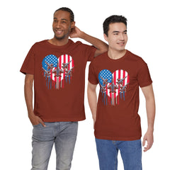 Red White and Blue Heart with Jets Graphic, Unisex Jersey Short Sleeve Tee