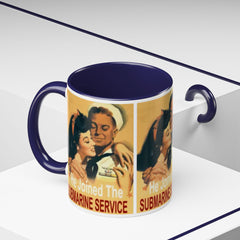 Mug - Vintage He Joined The Submarine Service Unique Tri Panel Image Accent Coffee Mug (11, 15oz)
