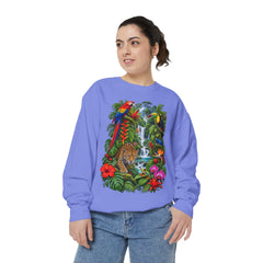 Tropical Jungle Waterfall With Leopard and Parrot Sweatshirt