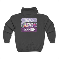 Teach Love Inspire Hoodie - Cozy Unisex Zip-Up Sweatshirt for Educators and Motivators