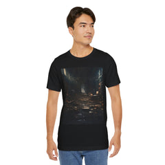 Abandoned Library Photo Tee — Dark Urban Gothic Bookstore Scene T-Shirt
