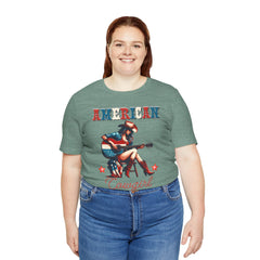 American Cowgirl, Playing Guitar Graphic, Unisex Jersey Short Sleeve Tee