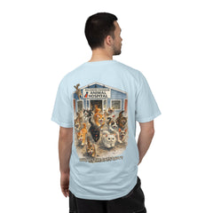 Elizabeth Gill Front Logo Back Graphic Baldwin Harbor Animal Hospital "Who Let the Cats Out?" T Shirt