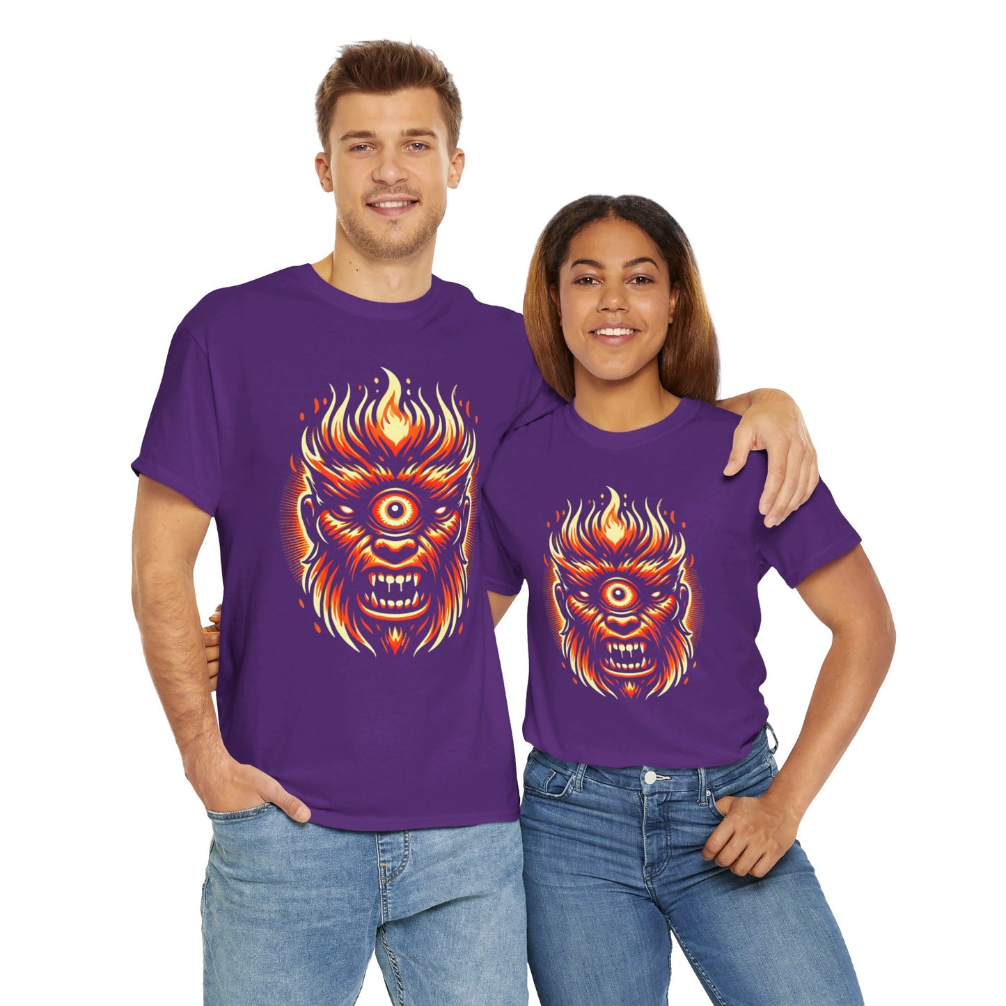 Flaming Fire Cyclops - Graphic Unisex Heavy Cotton Tee