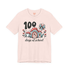 100 DAYS OF SCHOOL Toadstool House - Unisex Short Sleeve Tee | Elementary School Holiday, Teacher Apparel, Kids Motivation, Teacher Sarcasm