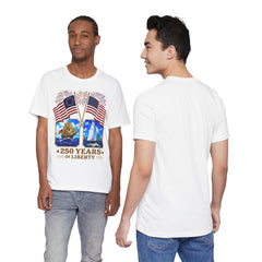 250 Years of Liberty Patriotic T-Shirt - Unique 1776 Tall Ship Brig and a 2026 Flying Scot Sailing Racer