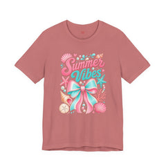 Summer Vibes Tee — Pastel Seashell Bow Beach T-Shirt