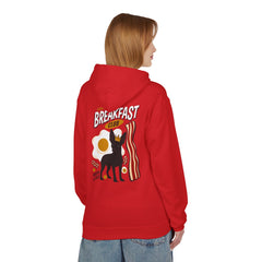 Breakfast Club Hoodie — Cute Black Dog, Bacon & Egg Graphic Pullover