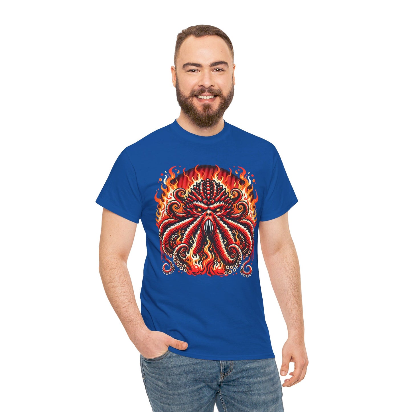 Fiery Fire Kraken - Graphic Unisex Heavy Cotton Tee