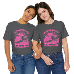 Summer Waves & Sunshine Tee — Retro Pink Surf Graphic T-Shirt