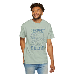 Dolphin, Respect The Ocean -  Graphic Unisex Garment-Dyed T-shirt