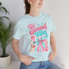 Summer Vibes Tee — Pastel Seashell Bow Beach T-Shirt