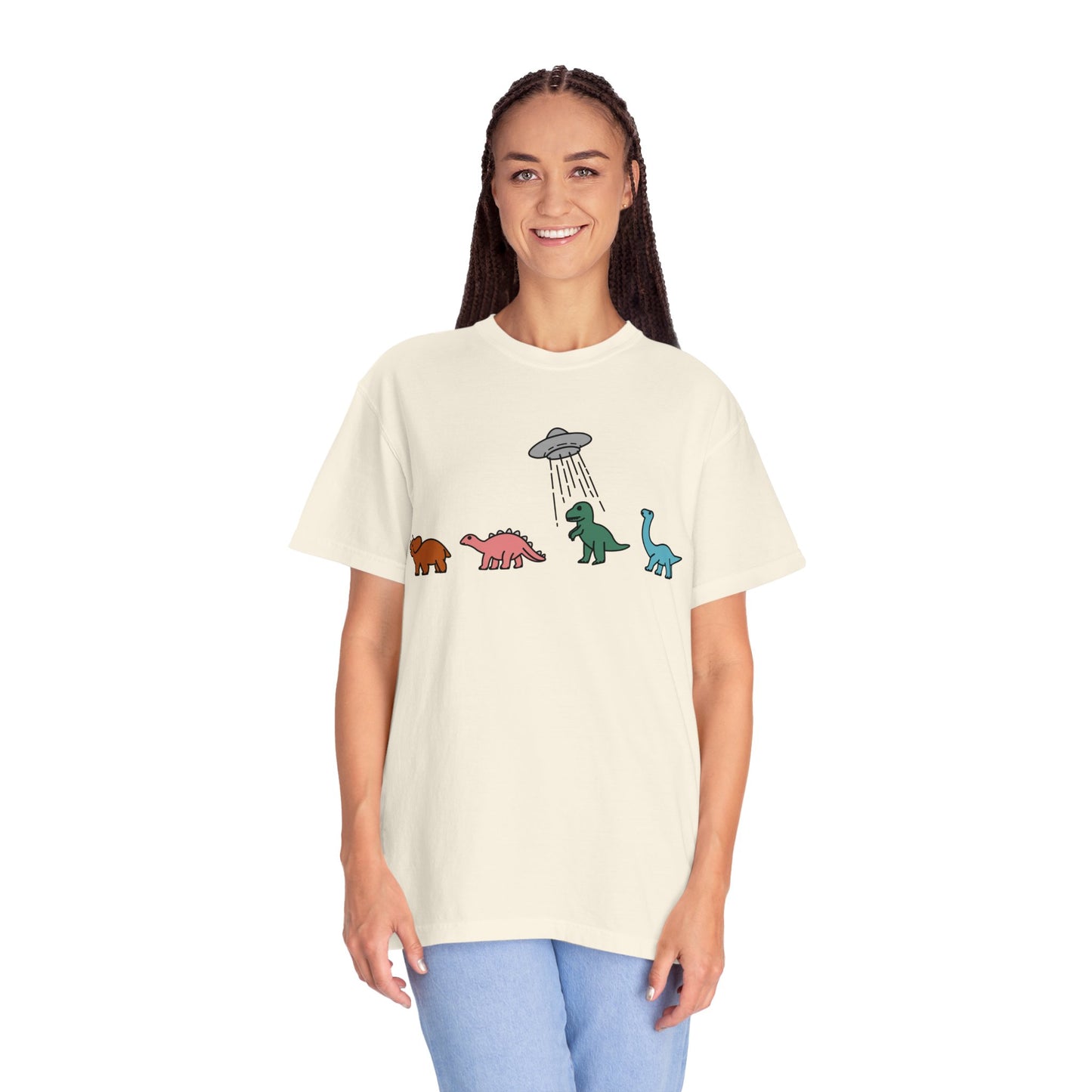 Dinosaur UFO Retro Unisex Garment-Dyed T-shirt