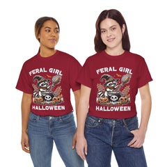 Feral Girl Halloween Raccoon! Graphic Unisex Heavy Cotton Tee