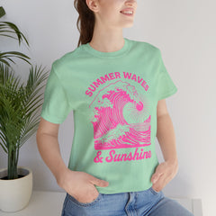 Summer Waves & Sunshine Tee — Retro Pink Surf Graphic T-Shirt