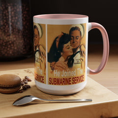 Mug - Vintage He Joined The Submarine Service Unique Tri Panel Image Accent Coffee Mug (11, 15oz)