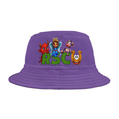 Unisex Bucket Hat - Russell Sage College Mascot Characters Purple Cow, Red Devil, Golden Horseshoe, Blue Angel