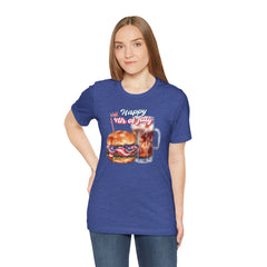 Happy 4th Of July Burger and Mug Graphic, Unisex Jersey Short Sleeve Tee
