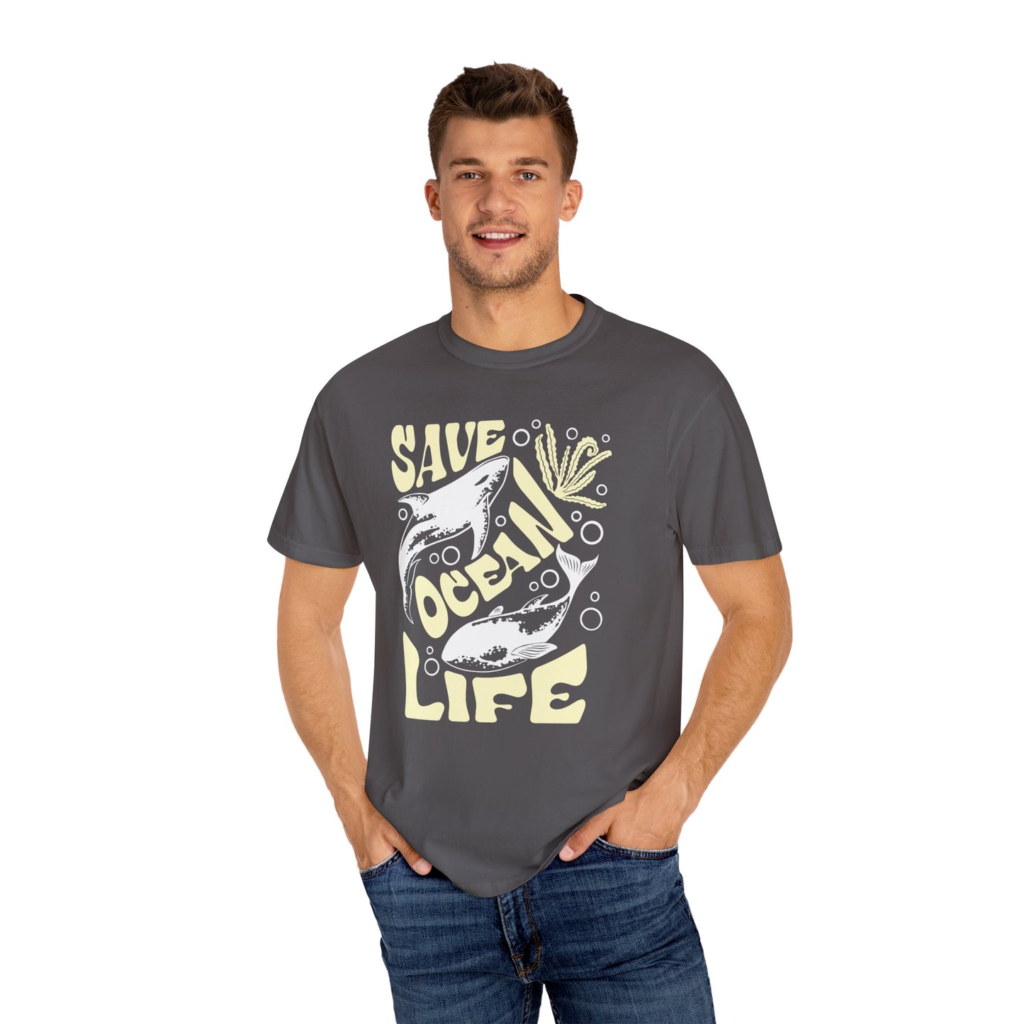 Sharks, Save Ocean Life -  Graphic Unisex Garment-Dyed T-shirt