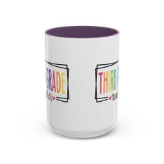 THIRD GRADE TEACHER, Accent Coffee Mug, hearts graphics,present for teacher, educator gift, gift for him, gift for her, teacher appreciation