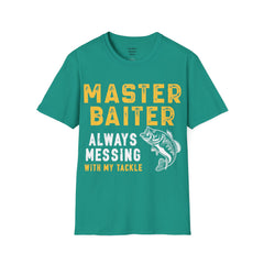 Master Baiter Always Messing With My Tackle Unisex Softstyle T-Shirt  A unique gift for those who love to fish or bait.