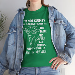 Clumsy Funny Goat Graphic Tee | Unisex Heavy Cotton Tee | Great Gift for Animal Lovers, Birthdays, Casual Wear, Humorous Gifts, Everyday Style