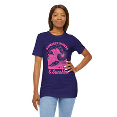 Summer Waves & Sunshine Tee — Retro Pink Surf Graphic T-Shirt