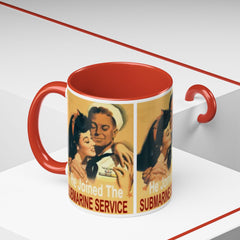 Mug - Vintage He Joined The Submarine Service Unique Tri Panel Image Accent Coffee Mug (11, 15oz)