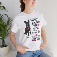 Personalized Your Dog and its name Mother's Day T-Shirt — 'Treats. Walks. Toys. Naps.