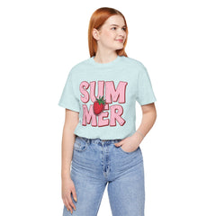 Summer Strawberry T-Shirt — Cute Pink Graphic Tee with Strawberry "SUMMER" Design