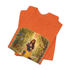 Fairy Tale Forest Tee — Woman with Dog Vintage Fantasy Graphic Shirt