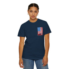 Patriotic Car Graphic Unisex T-Shirt - Vintage American Flag Design