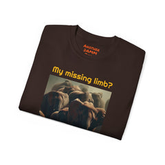 My Missing Limb? It Was Stampeding Elephants! - Unisex Ultra Cotton Tee | Leg Amputee, Limb Awareness, Amputee Gag, Arm Amputee, Amputee Fun