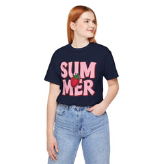 Summer Strawberry T-Shirt — Cute Pink Graphic Tee with Strawberry "SUMMER" Design