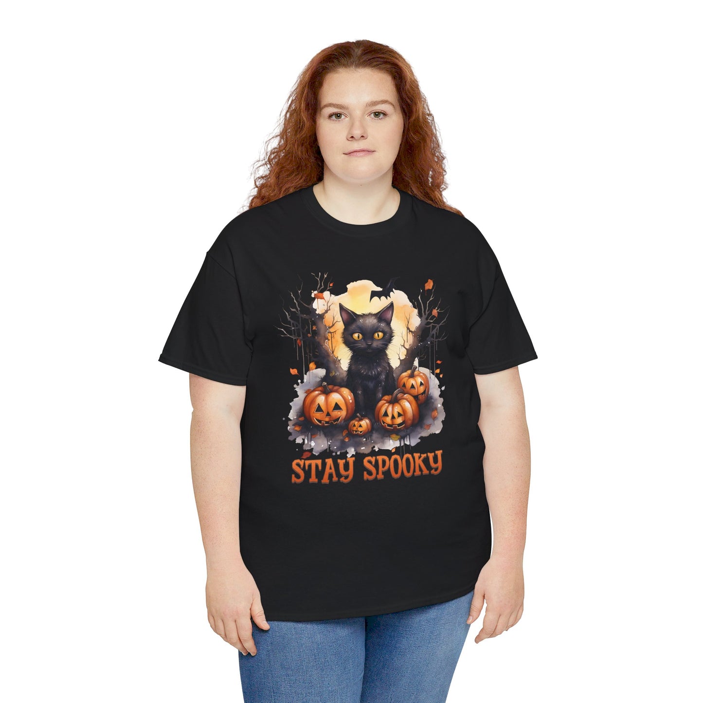 Black Cat And Pumpkin! Graphic Unisex Heavy Cotton Tee