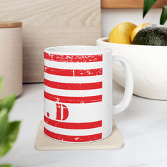 Patriotic Red Friday Flag Ceramic Mug – Distressed American Flag Coffee Cup (11oz & 15oz)
