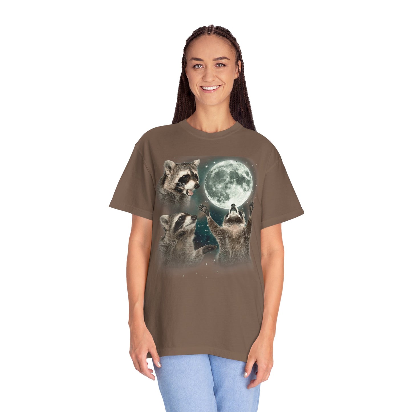 Three Raccoons and the Moon Vintage Style Graphic Tee