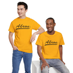 Akron Unisex Heavy Cotton Tee - Retro Dunder Mifflin Design for Nostalgic Fans