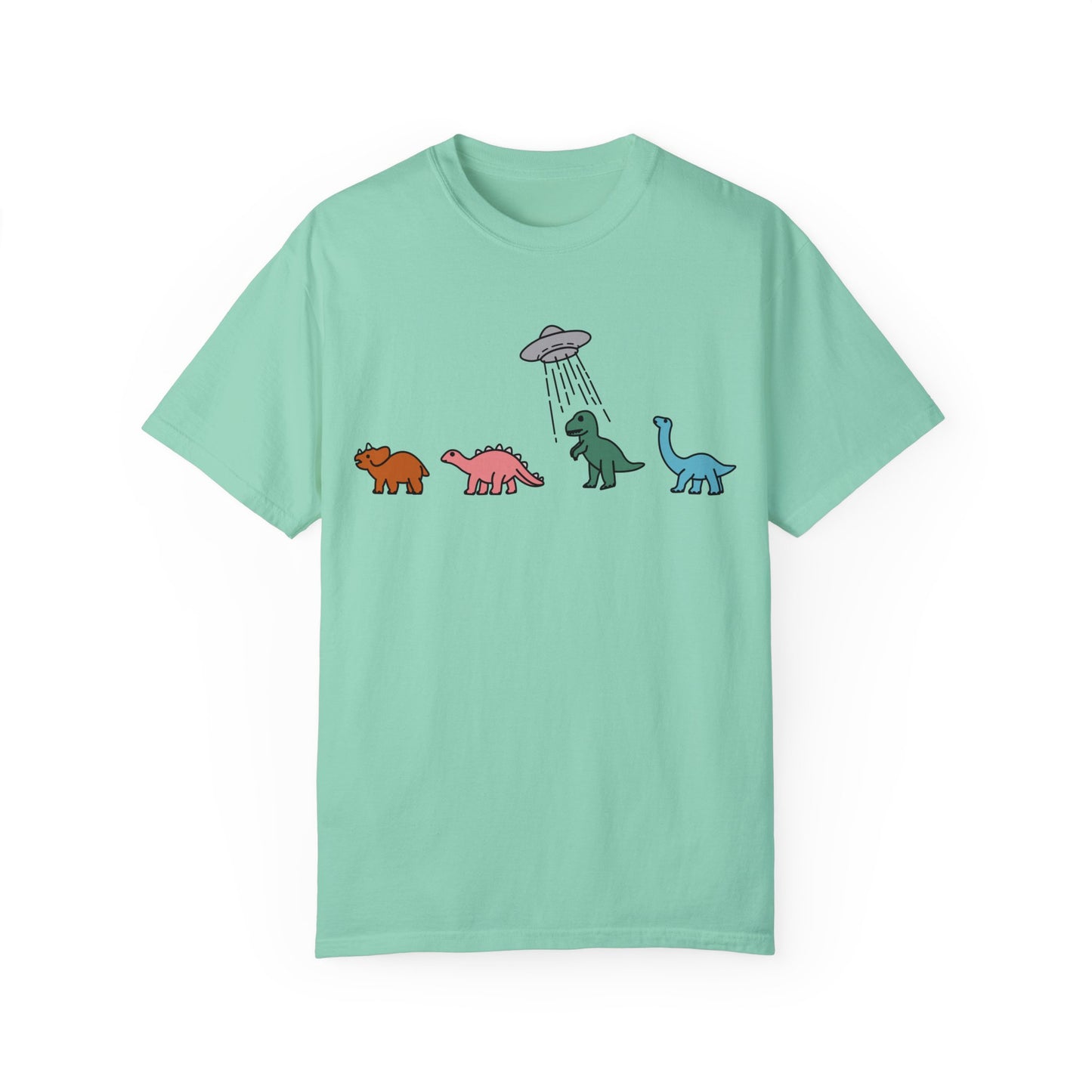 Dinosaur UFO Retro Unisex Garment-Dyed T-shirt