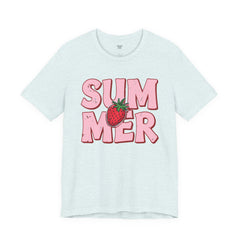 Summer Strawberry T-Shirt — Cute Pink Graphic Tee with Strawberry "SUMMER" Design