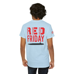 SUBMARINER RED Friday T Shirt with Fouled Anchor, American Flag, FBM / Boomer Silhouette. Remember Everyone Deployed, Dolphins