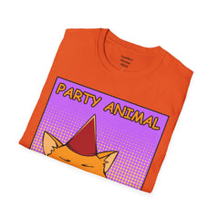 PARTY ANIMAL Birthday Hat Wearing  Pop Art Cat Unisex Softstyle T Shirt